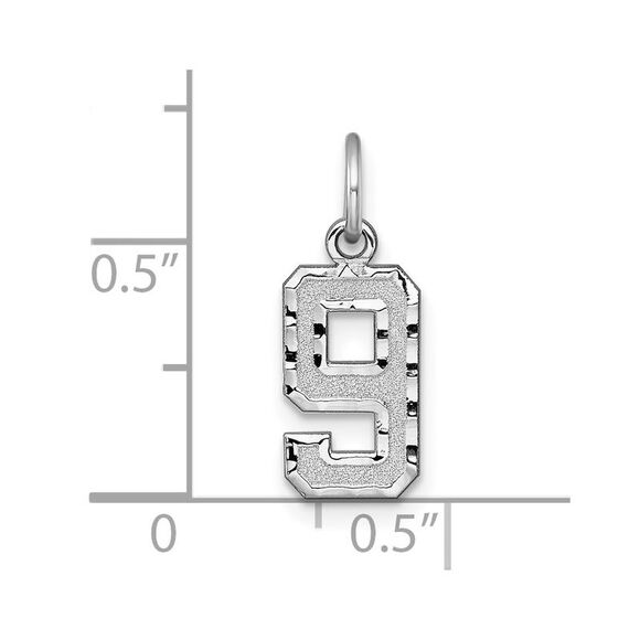 14k White Gold, Varsity Collection, Small D/C Pendant, Number 9 - Picture 4 of 5